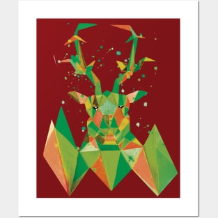 Green Festive Geometric Stag Posters and Art